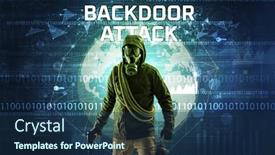  Presentation with computer attack - Presentation theme enhanced with faceless-hacker-at-work background and a navy blue colored foreground