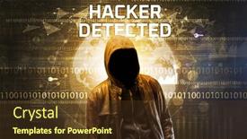  Presentation with faceless - Cool new PPT theme with faceless-hacker-at-work backdrop and a tawny brown colored foreground