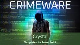  Presentation with faceless - Colorful presentation theme enhanced with faceless-hacker-with-crimeware-inscription backdrop and a ocean colored foreground