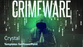  Presentation with hacking - Presentation design enhanced with faceless-hacker-with-crimeware-inscription background and a ocean colored foreground