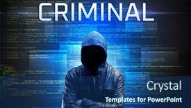  Presentation with faceless - Cool new PPT theme with faceless-hacker-with-criminal-inscription backdrop and a ocean colored foreground