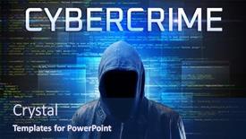  Presentation with faceless - Presentation theme consisting of faceless-hacker-with-cybercrime-inscription background and a ocean colored foreground