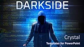  Presentation with faceless - Slide deck consisting of faceless-hacker-with-darkside-inscription background and a navy blue colored foreground