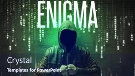  Presentation with hacking - Slides enhanced with faceless-hacker-with-enigma-inscription background and a navy blue colored foreground
