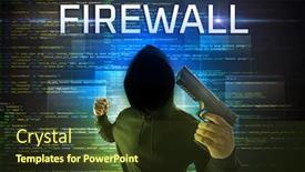  Presentation with firewall - Audience pleasing presentation design consisting of faceless-hacker-with-firewall-inscription backdrop and a tawny brown colored foreground