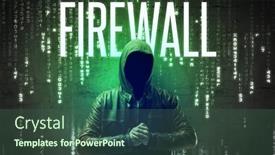  Presentation with firewall - Amazing slide deck having faceless-hacker-with-firewall-inscription backdrop and a ocean colored foreground