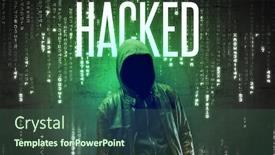  Presentation with hacking - Presentation design featuring faceless-hacker-with-hacked-inscription background and a ocean colored foreground