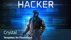  Presentation with faceless - Presentation design with faceless-hacker-with-hacker-inscription background and a ocean colored foreground