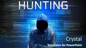  Presentation with hunting - Beautiful PPT theme featuring faceless-hacker-with-hunting-inscription backdrop and a ocean colored foreground