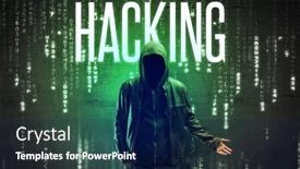  Presentation with faceless - Slides enhanced with faceless-hacker-with-inscription-concept background and a navy blue colored foreground