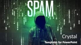  Presentation with faceless - Presentation design having faceless-hacker-with-inscription-concept background and a navy blue colored foreground