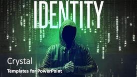  Presentation with faceless - Presentation theme consisting of faceless-hacker-with-inscription-concept background and a navy blue colored foreground