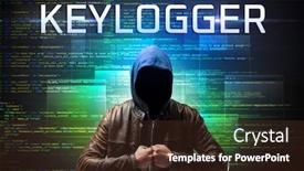  Presentation with faceless - Presentation theme enhanced with faceless-hacker-with-keylogger-inscription background and a wine colored foreground