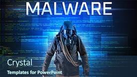  Presentation with faceless - Slide set enhanced with faceless-hacker-with-malware-inscription background and a ocean colored foreground