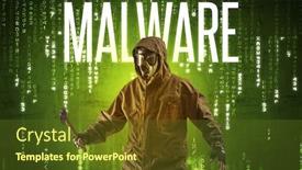  Presentation with hacking - Colorful presentation enhanced with faceless-hacker-with-malware-inscription backdrop and a tawny brown colored foreground