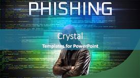  Presentation with faceless - Amazing theme having faceless-hacker-with-phishing-inscription backdrop and a teal colored foreground