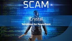  Presentation with scam - Audience pleasing presentation consisting of faceless-hacker-with-scam-inscription backdrop and a ocean colored foreground