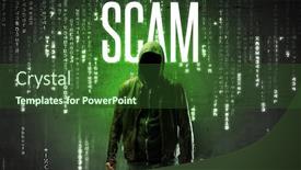  Presentation with scam - Amazing theme having faceless-hacker-with-scam-inscription backdrop and a tawny brown colored foreground