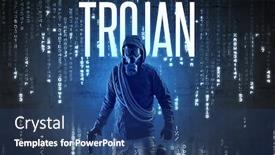  Presentation with trojan - Amazing presentation theme having faceless-hacker-with-trojan-inscription backdrop and a ocean colored foreground