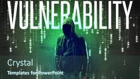  Presentation with faceless - PPT theme having faceless-hacker-with-vulnerability-inscription background and a ocean colored foreground