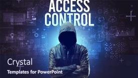  Presentation with faceless - Slide deck having faceless-man-with-access-control background and a navy blue colored foreground