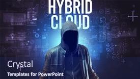  Presentation with cloud security - Beautiful presentation design featuring faceless-man-with-hybrid-cloud backdrop and a navy blue colored foreground