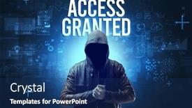  Presentation with faceless - Slide deck having faceless-man-with-online-security background and a navy blue colored foreground