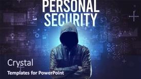  Presentation with faceless - Presentation design consisting of faceless-man-with-personal-security background and a navy blue colored foreground