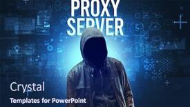  Presentation with server - Audience pleasing theme consisting of faceless-man-with-proxy-server backdrop and a navy blue colored foreground