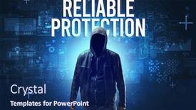  Presentation with faceless - Presentation theme enhanced with faceless-man-with-reliable-protection background and a navy blue colored foreground