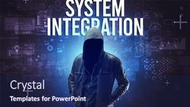  Presentation with system integration - Colorful presentation theme enhanced with faceless-man-with-system-integration backdrop and a navy blue colored foreground