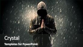  Presentation with faceless - Theme consisting of faceless misterious man in hoodie background and a dark gray colored foreground