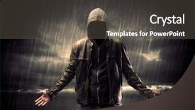  Presentation with faceless - PPT layouts consisting of undercvoer - faceless thief in unrecognizable hoodie background and a dark gray colored foreground