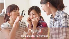  Presentation with shortcoming - PPT theme consisting of faceliveness detection - asian women use a magnifier background and a  colored foreground