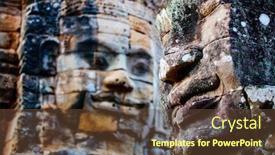  Presentation with popular - Colorful PPT theme enhanced with faces-of-ancient-bayon-temple backdrop and a tawny brown colored foreground