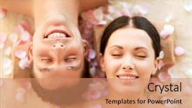  Presentation with face massage spa skin - Colorful slide set enhanced with faces of couple in spa backdrop and a coral colored foreground