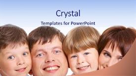  Presentation with members - Slide deck having faces of four family members background and a sky blue colored foreground