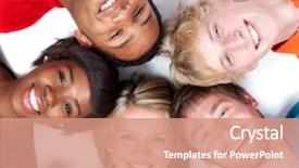  Presentation with multi racial - Audience pleasing presentation theme consisting of faces of multi-racial backdrop and a coral colored foreground