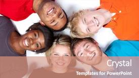  Presentation with multi racial - Colorful PPT theme enhanced with faces of multi-racial backdrop and a coral colored foreground