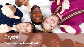  Presentation with multi racial - Audience pleasing PPT theme consisting of faces of smiling multi-racial backdrop and a red colored foreground