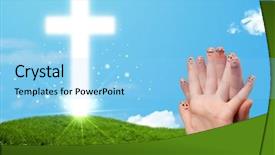  Presentation with faces - Amazing PPT theme having faces on hand with christian backdrop and a light blue colored foreground