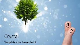  Presentation with green tree - PPT theme with faces on hand with green background and a light blue colored foreground