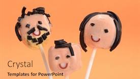  Presentation with lollipop - Slide deck consisting of faces-party-lollipop-cakes background and a coral colored foreground
