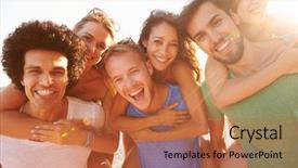  Presentation with summer holiday - Slides featuring faces sun - group of young friends background and a red colored foreground