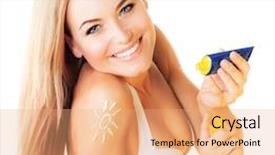  Presentation with sunscreen - Presentation theme enhanced with faces sun - photo of beautiful happy woman background and a coral colored foreground