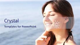  Presentation with sunscreen - Cool new slides with faces sun - young woman with sunscreen backdrop and a sky blue colored foreground