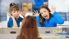  Presentation with faces - Colorful PPT layouts enhanced with faces to girl sitting behind backdrop and a  colored foreground