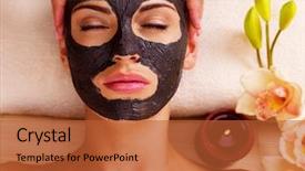  Presentation with face mask - PPT theme enhanced with facial - cosmetologist doing massage background and a red colored foreground