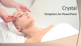  Presentation with baby spa - PPT theme with facial - young attractive woman getting spa background and a sky blue colored foreground