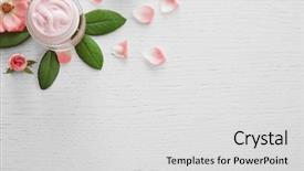  Presentation with pink flowers - Audience pleasing PPT theme consisting of facial cream and pink flowers backdrop and a  colored foreground